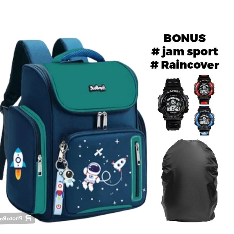 ✨SHOPEE MALL✨ Tas ransel anak sekolah SD astrnot tabung bonus jam dan raincover buruan