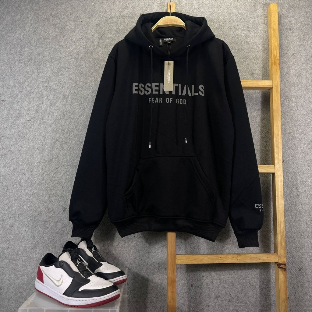JAKET HOODIE ESSENTIALS FEAR OF GOD FOG LOGOTYPE BLACK