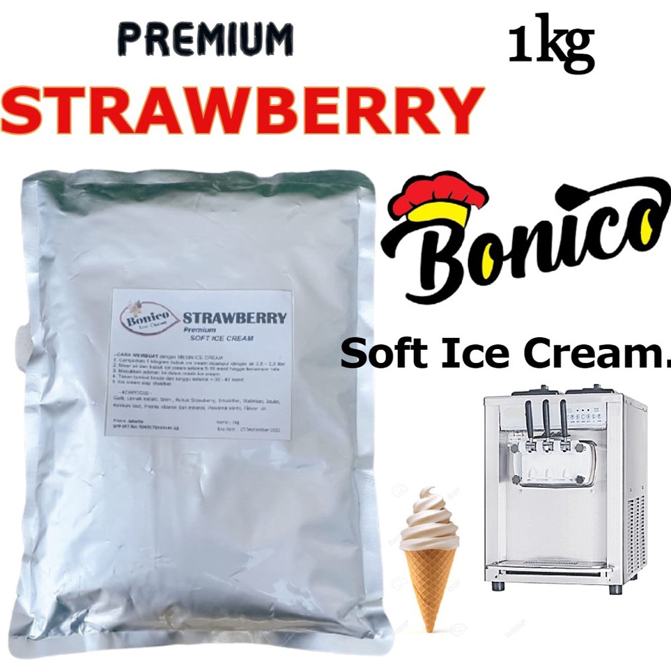 

NPNR0553 (C6369] BONICO STRAWBERRY SOFT ICE CREAM POWDER 1kg PREMIUM RESTO bubuk es krim mesin Strawbery cone frizco
