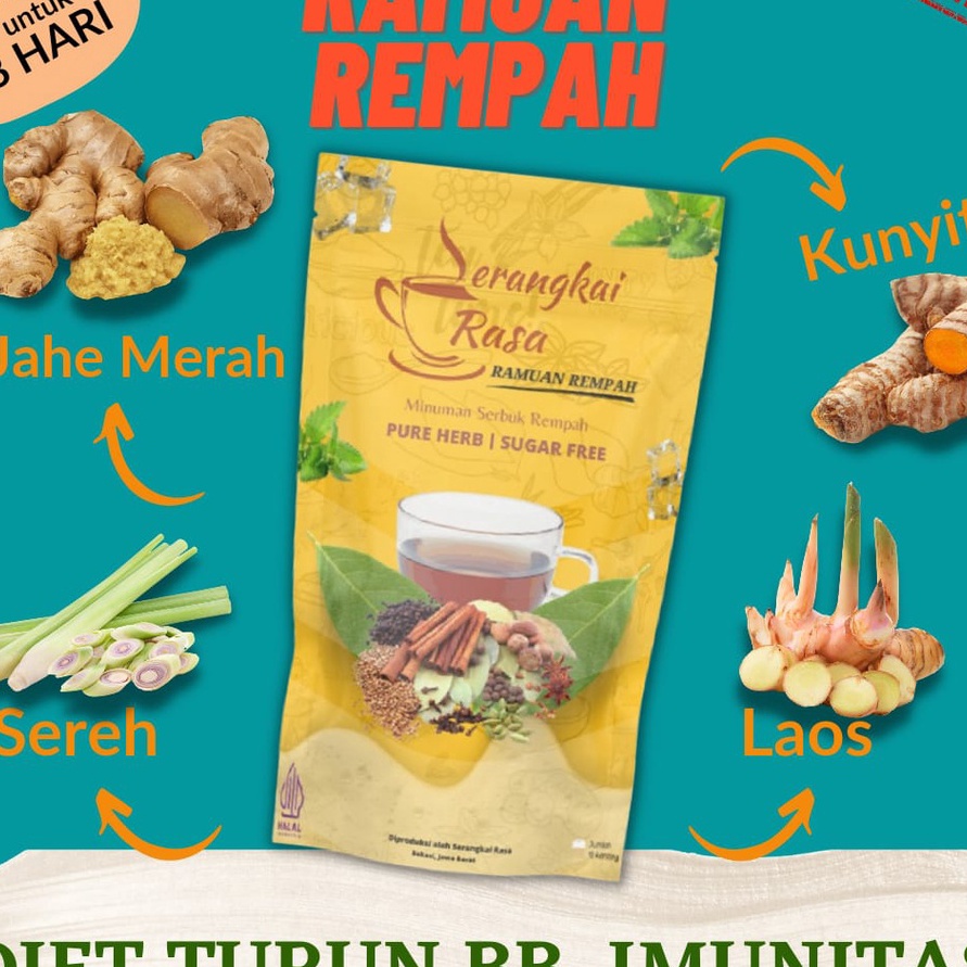 

RVTQ9800 TERBARU [ pouch Kuning ] Teh Detox | Teh celup Rempah | JSR | Imunitas | Ramuan Rempah Serangkai Rasa
