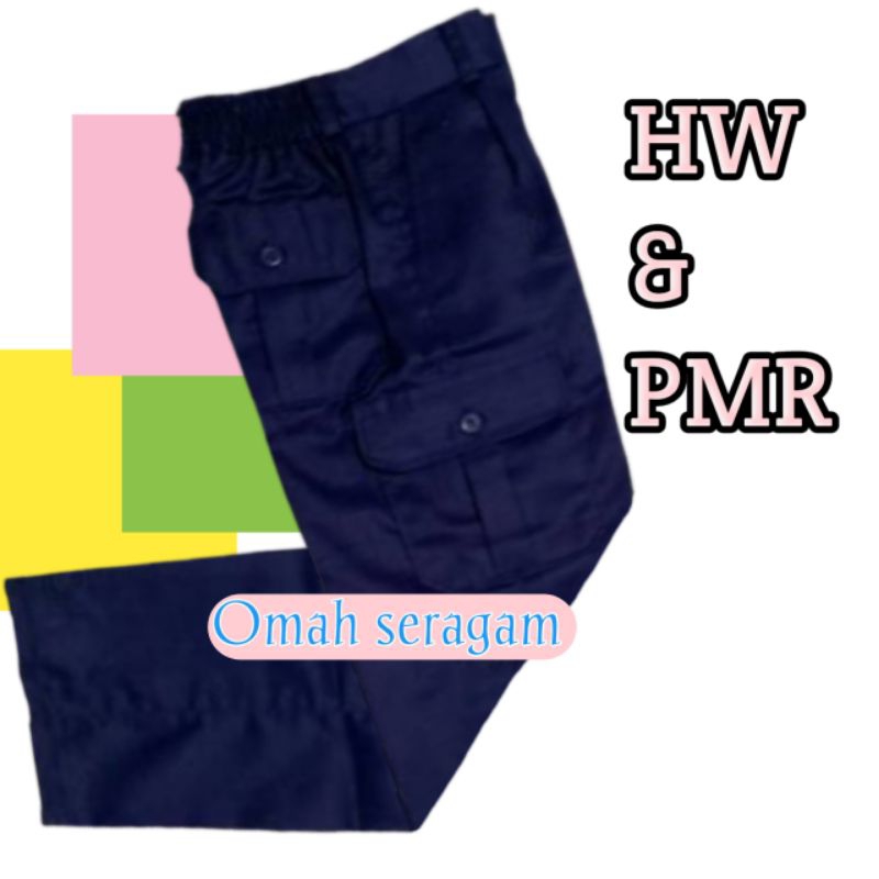celana  HW & PMR saku enam 6 biru SD dan SMP