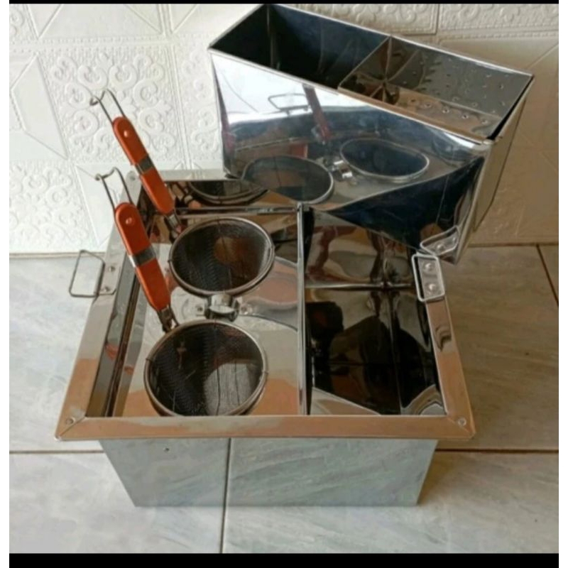 Dandang mie ayam 2 lubang/panci mie kocok/dandang Kotak stainless - tanpa saringan