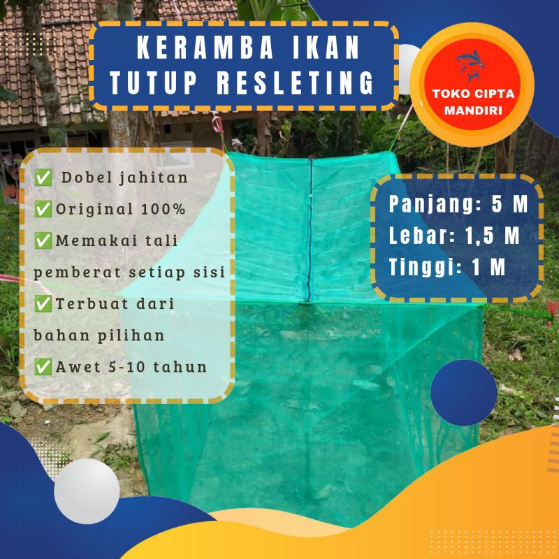 jaring apung modern keramba 5x1,5x1 tutup resleting keramba ikan burayak