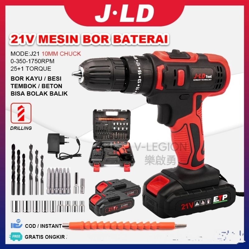 Mesin Bor Cordless Original JLD 21v Set 2 Batre