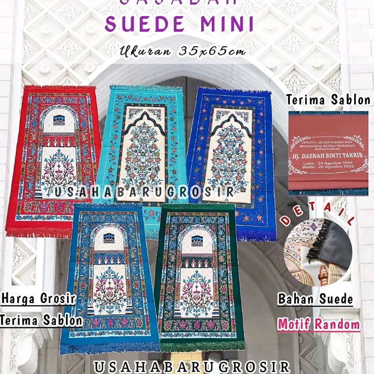 SWVZ2782 (C6369] COD SAJADAH MUKA / SAJADAH TRAVEL / SUEDE TAMBANG / SUEDE ARBAIN 3 PER 4 / TIPIS TRAVEL Kecil Sajadah Turki Sajadah Anak Mini ukuran 35x65cm Bahan Suede Sajadah tipis Sajadah Turki