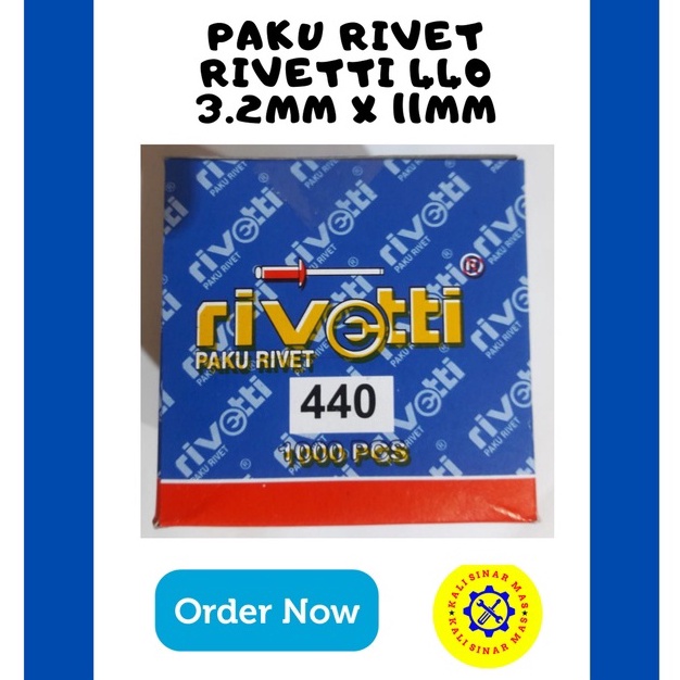 PROMO 1 KOTAK PAKU RIVET MERK RIVETTI 440 UKURAN 3.2mm x 11mm ISI 1000 PCS.