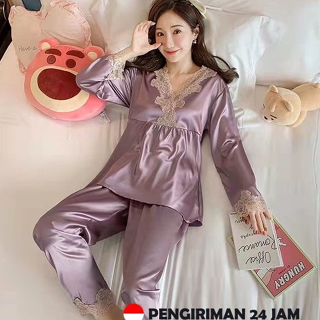 New Stock daster kekinian/baju tidur wanita satin premium/baju tidur wanita dewasa/daster lengan pan