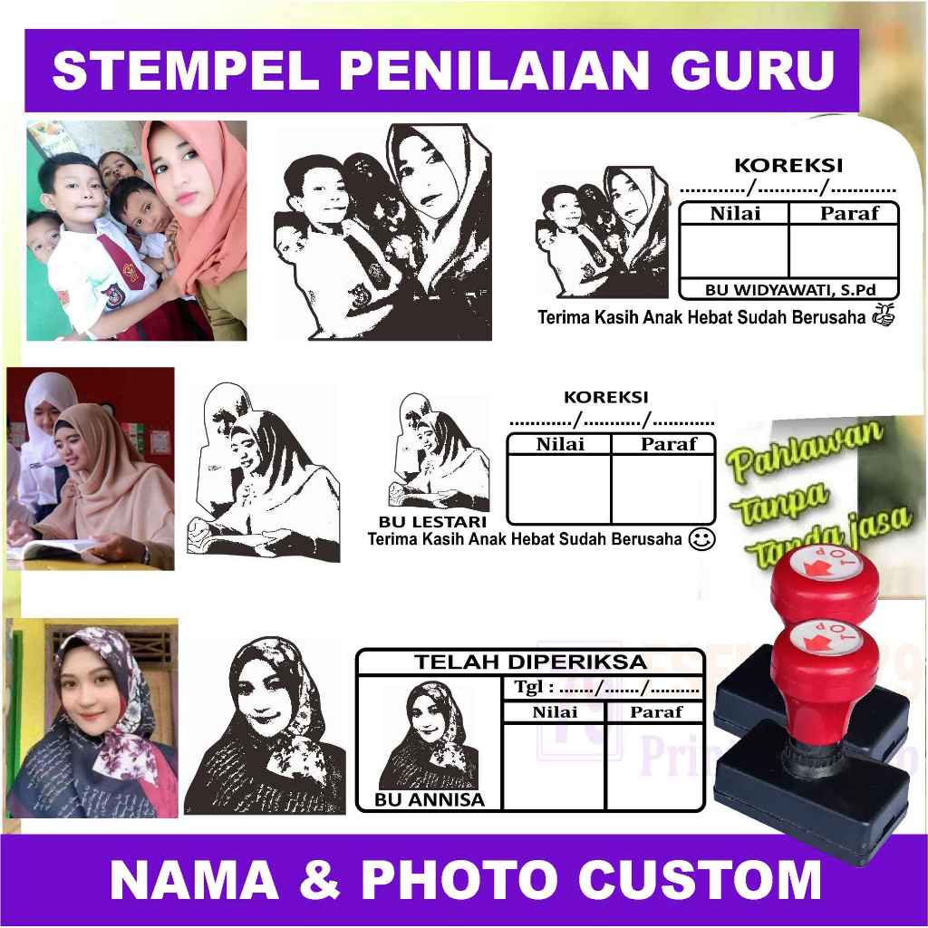 Stempel Flash Nilai Guru TK SD SMP SMA Custom Photo