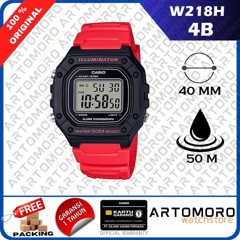 Casio Original W218H-4B / W-218H 4B Warna Merah Hitam Jam Tangan Pria Digital Karet Black and Red