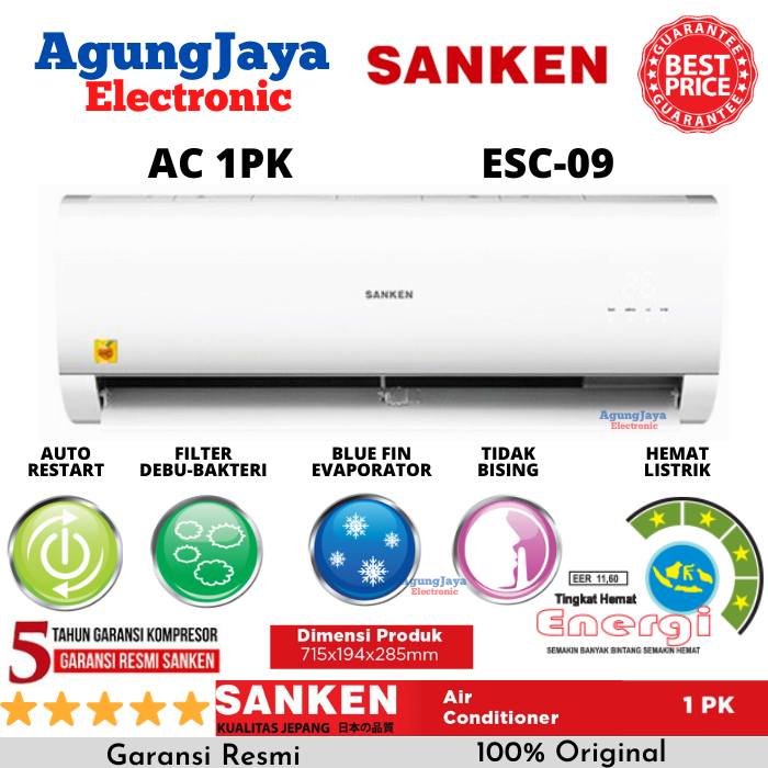 AC SANKEN 1PK ESC-09 BLUE FIN HEMAT LISTRIK 1PK (CILEGON SERANG)