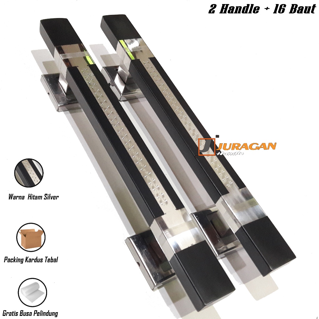 Gagang Pintu Rumah 2 Pintu 60 cm Handle Pintu Minimalis Mewah Hitam Grafir Stainless