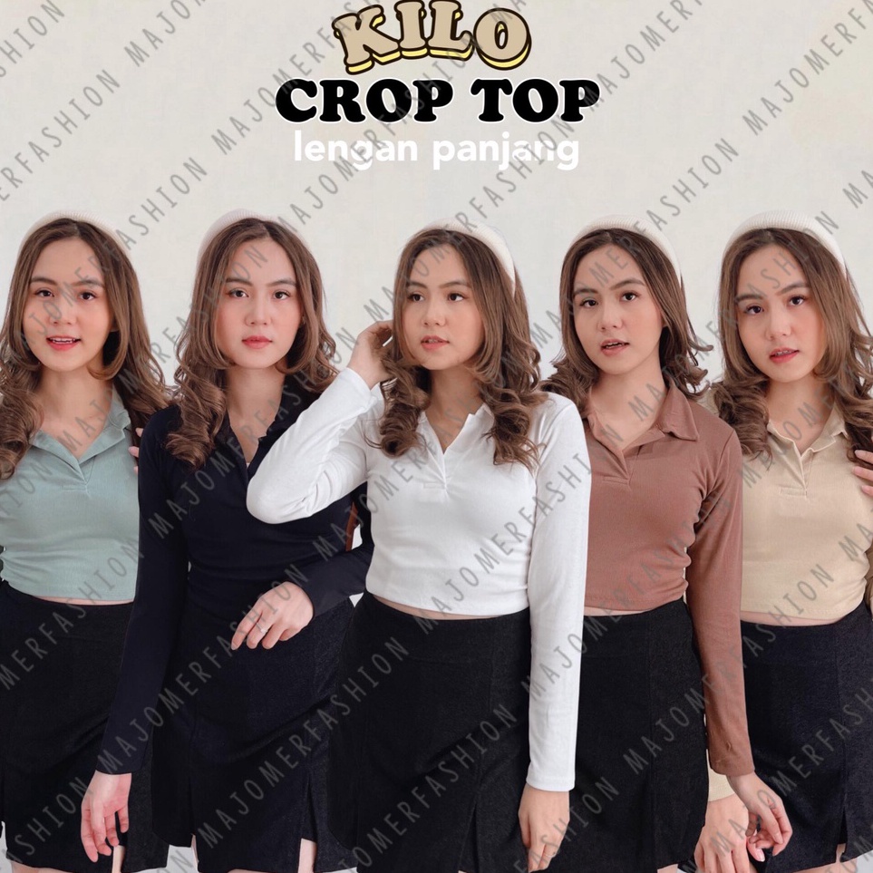 Belanja disini MAJOMER ® | KILO CROP TOP LENGAN PANJANG - CROP TOP V KERAH RIB POLO SHIRT - KAOS WAN