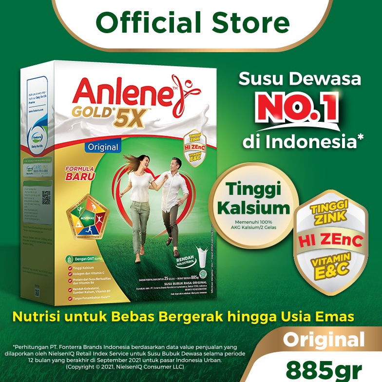 

[7A6] Anlene Gold 5X Susu Bubuk Dewasa Original 885g - Nutrisi Tinggi Kalsium Untuk Tulang, Sendi, dan Otot ←COD