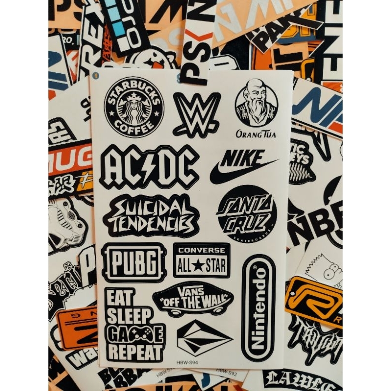 

STICKER PACK LOGO BRAND KEREN SPECIAL SERIES BLACK N WHITE [ isi 10-15sticker/lembar]