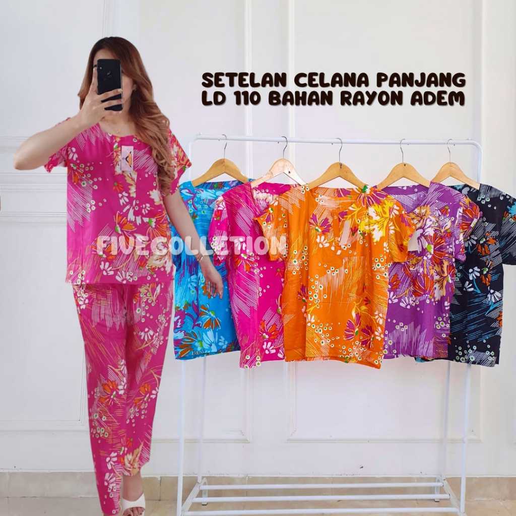 Setelan Celana Panjang Wanita Piyama Baju Tidur Rayon Bali Ld 110 Murah Kekinian