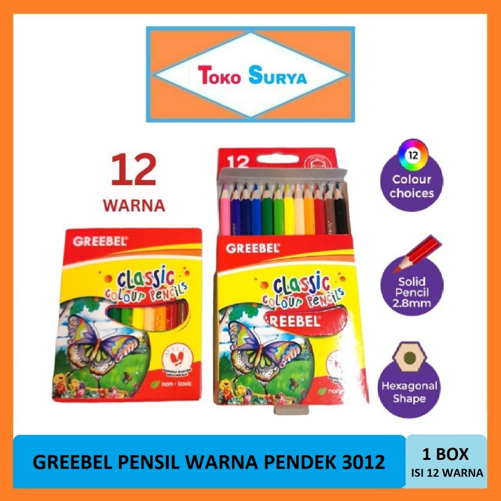 

Pensil Warna Pendek Greebel 3012 Half Classic Colour Pencils 12 Warna