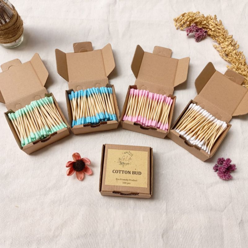 Cotton Bud Kayu Cotton Bud Bambu 100pcs Zero Waste Ramah Lingkungan