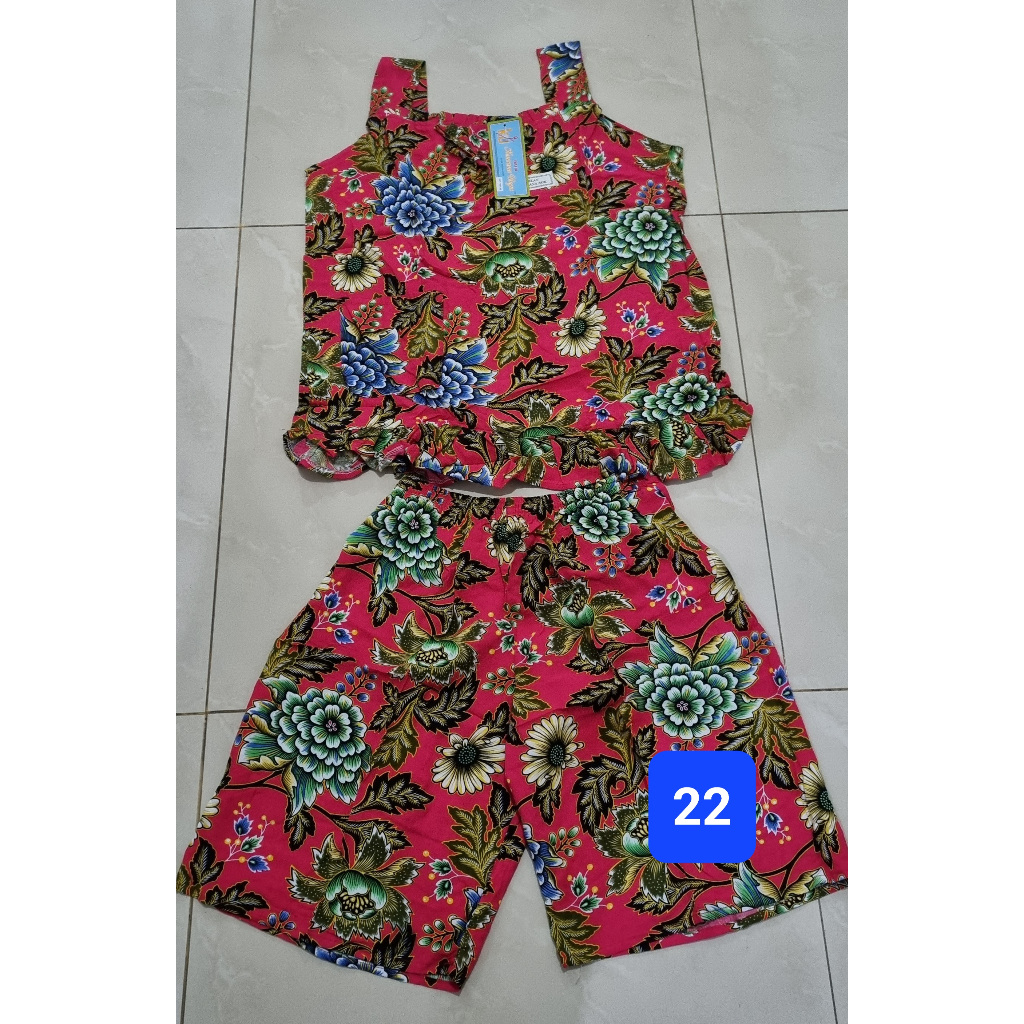 SETELAN HOTPANT 33 KENCANA UNGU LABEL BIRU