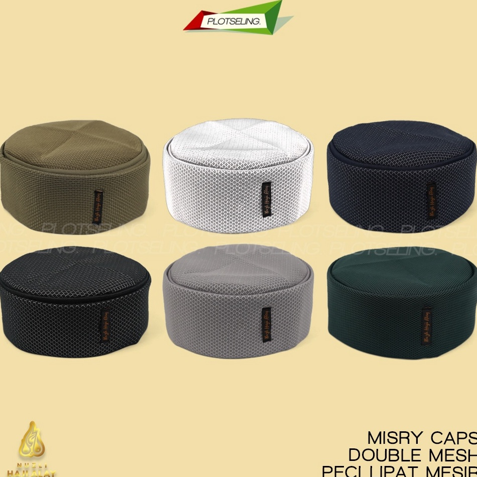 PROMO 11.11 Peci Lipat MESIR DOUBLE MESH Premium Haji Alay Kopiah Hitam Putih Abu Biru Kopyah Sholat