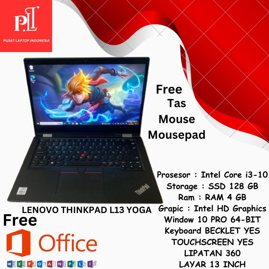 LAPTOP LENOVO THINKPAD L13 YOGA CORE I3 GEN 10 4/128 ORIGINAL SECOND MURAH