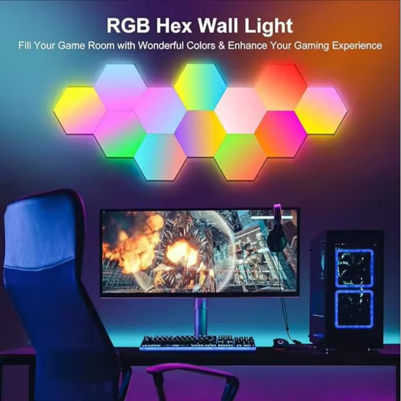 Lampu Hiasan dinding Kamar Tidur aesthetic Hexagonal LED RGB Light DIY Gaming Setup Touch Control