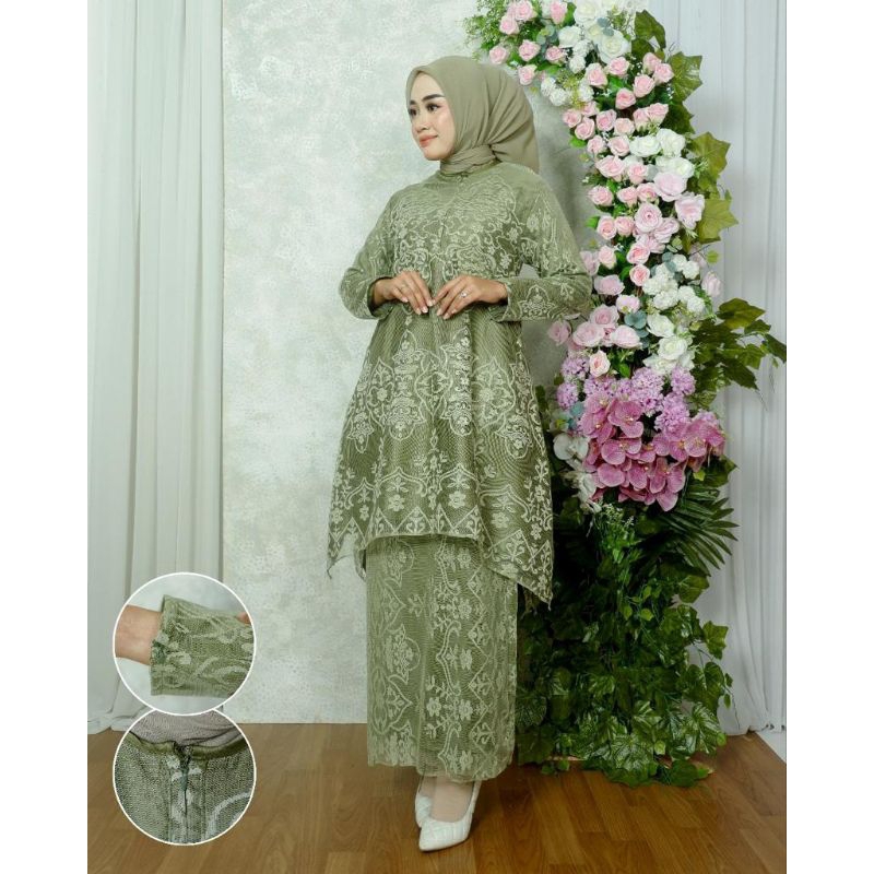 SK | Setelan Gamis Brukat Jumbo LD 120 / Gamis Nur Azizah Kebaya Pesta Modren / Gamis Kondangan