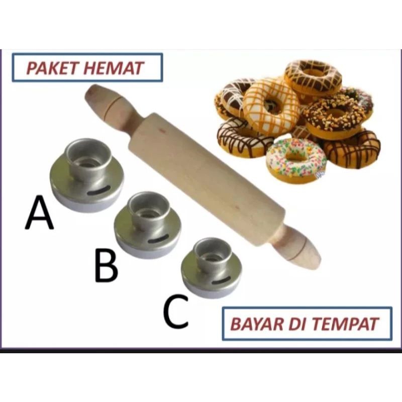 Rolpin kayu dan cetakan donat aluminiumABC penggilas adonan kue
