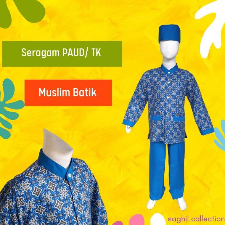 Chekout.. SERAGAM TK/PAUD MUSLIM BATIK BAJU TK/PAUD MUSLIM BATIK BIRU