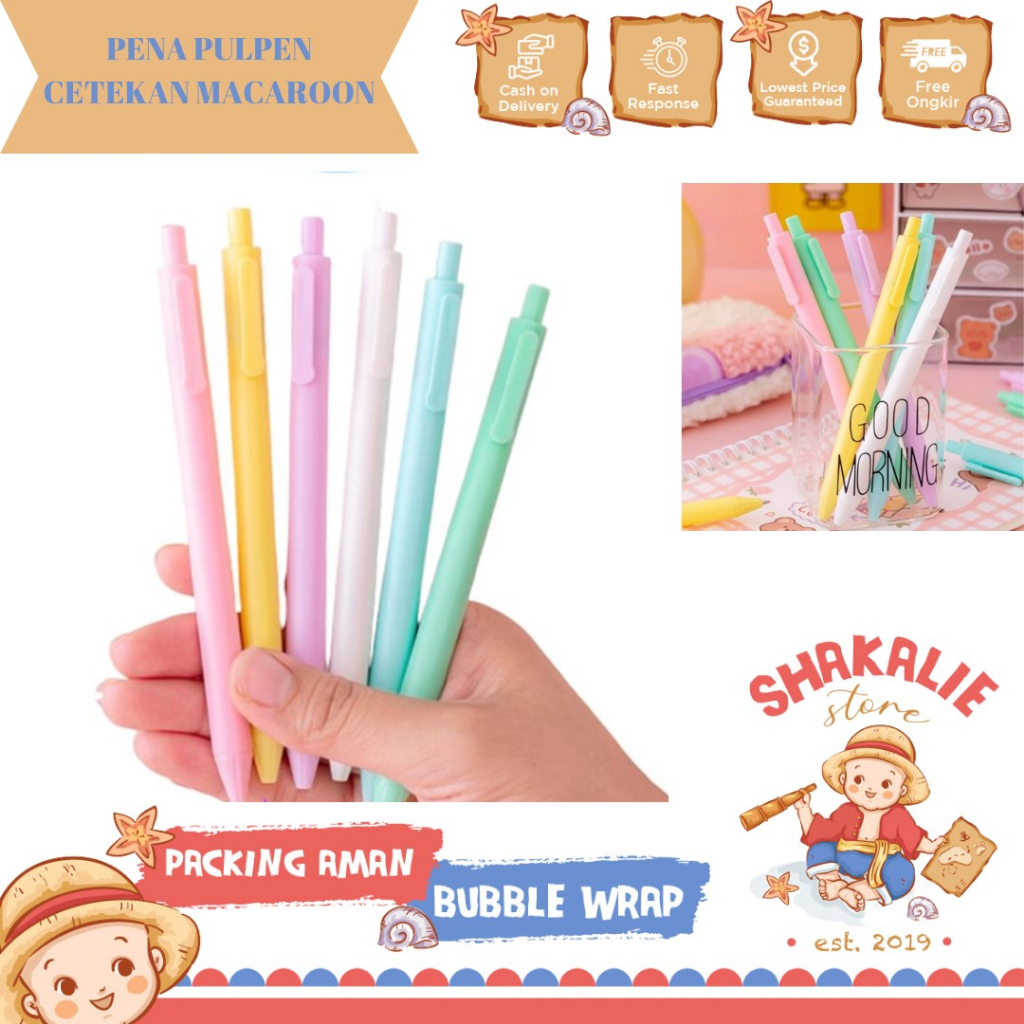 

Pena Cetekan Macaroon Pulpen Warna Pastel Tinta Hitam Alat Tulis