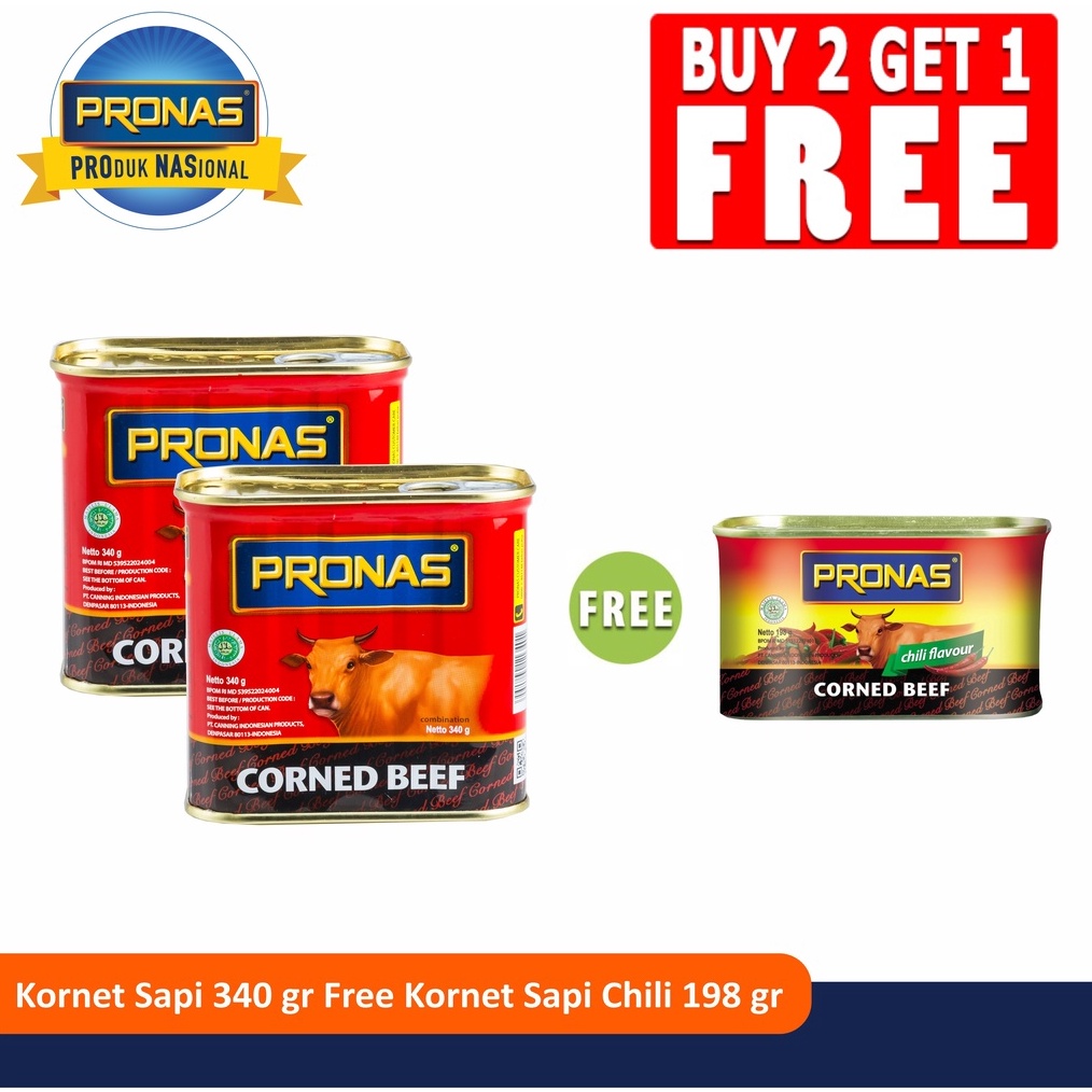 

✨MEN SALE✨ PRONAS Kornet Sapi 340 gr (2pcs) Free Kornet Sapi Chili 198 gr (1pcs) !