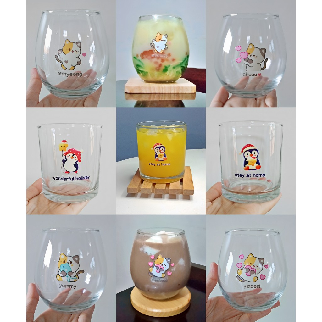 Happy Penguin Glass / Gelas Kaca Estetik Gelas Lucu Motif Penguin