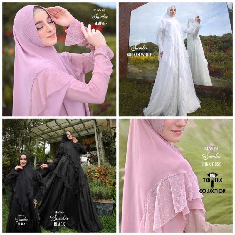 Gamis Gaun Dress Brukat Brokat Modern Tile Tulle Pesta Mewah Branded Premium Syari Muslimah Putih - 