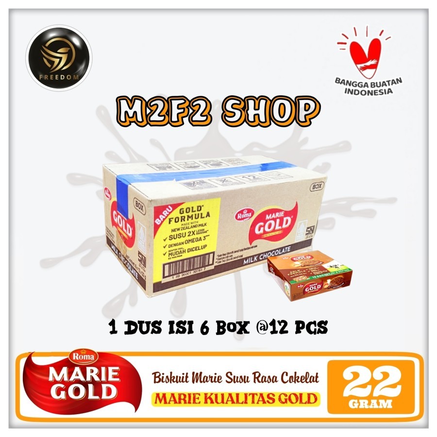 Roma Biskuit Marie Gold Omega 3 Milk Chocolate | Cokelat Sachet - 22 gr (Kemasan Karton)