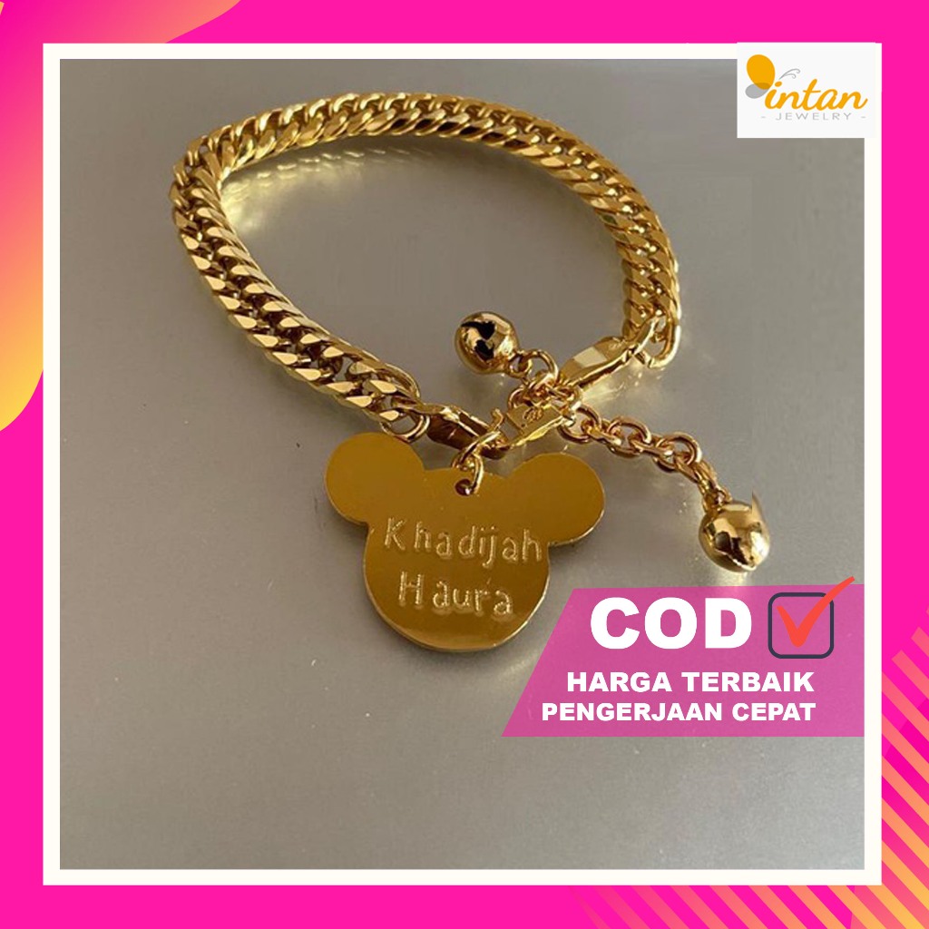 Gelang Nama Anak Karakter Custom Mickey Mouse Anak Bayi Dewasa Titanium Grafir Rantai Tebal Anti Kar