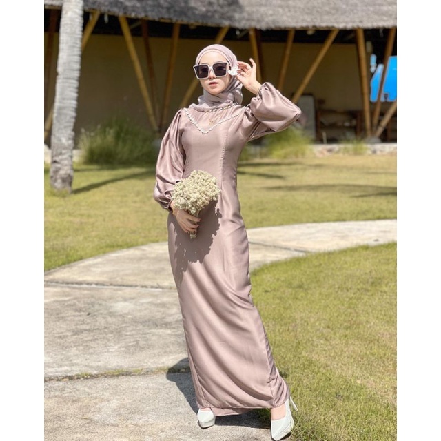 Calendulla Dress Bridesmide Simple Mewah Baju Kondangan Wanita Gamis Silk Satin Polos Premium Jumbo