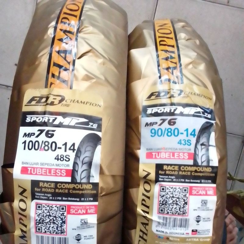 ban FDR mp76 ring 14 sepasang depan dan belakang ukuran 90-80/14 dan 100-80/14 soft compound