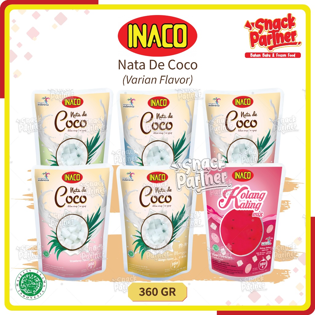 

INACO - NATA DE COCO 360 GR / POUCH KECIL - CocoPandan Coco Pandan Vanilla Vanila Kolang Kaling Lychee Leci Strawberry Stroberi Mango Mangga Frambozen Frambosen INAKO 360GR