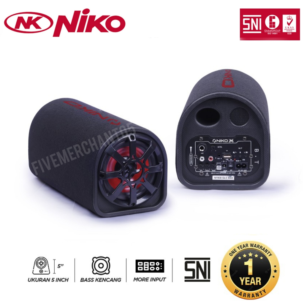 Speaker Portable Niko GL 5 Subwofer 5 Inch Mobil Tabung Bluetooth USB Portable Speaker Active Murah 