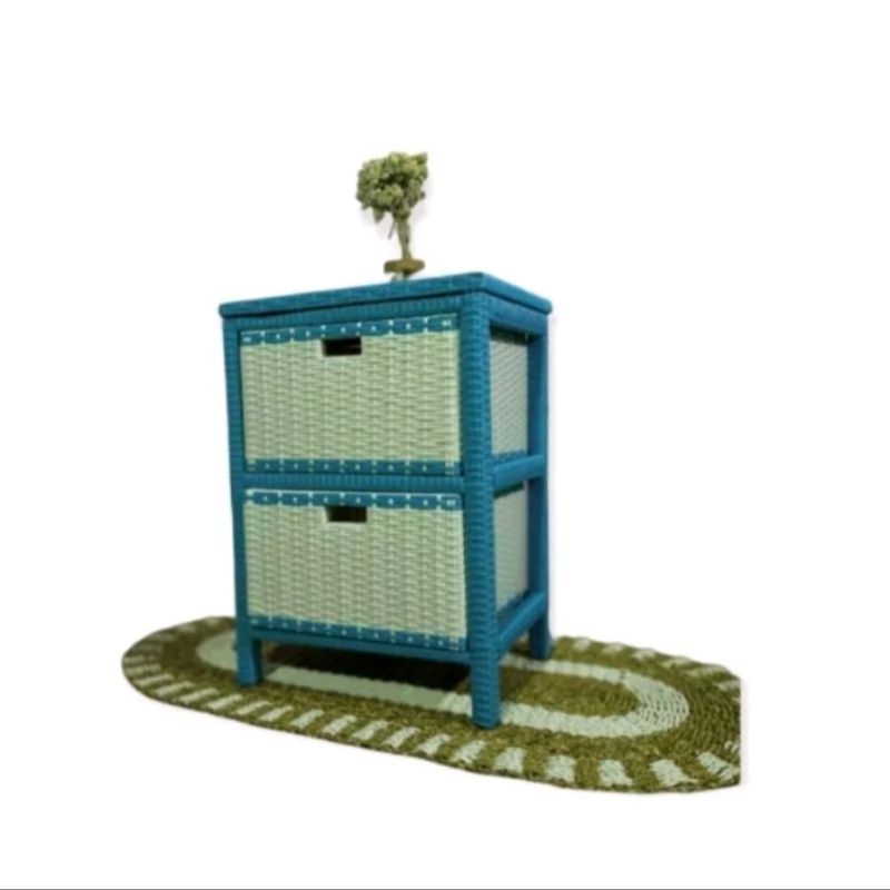 Meja TV lemari laci rotan sintetis  laci 2 atas meja nakas