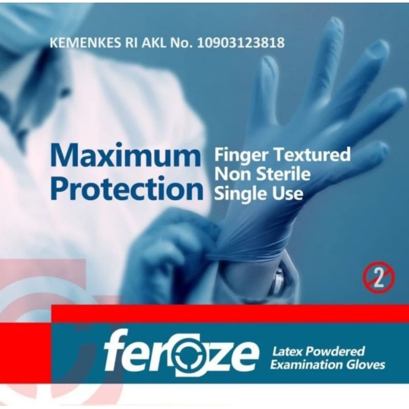 Sarung Tangan Karet Latex Medis Original Feroze / Latex Powder Examination Gloves