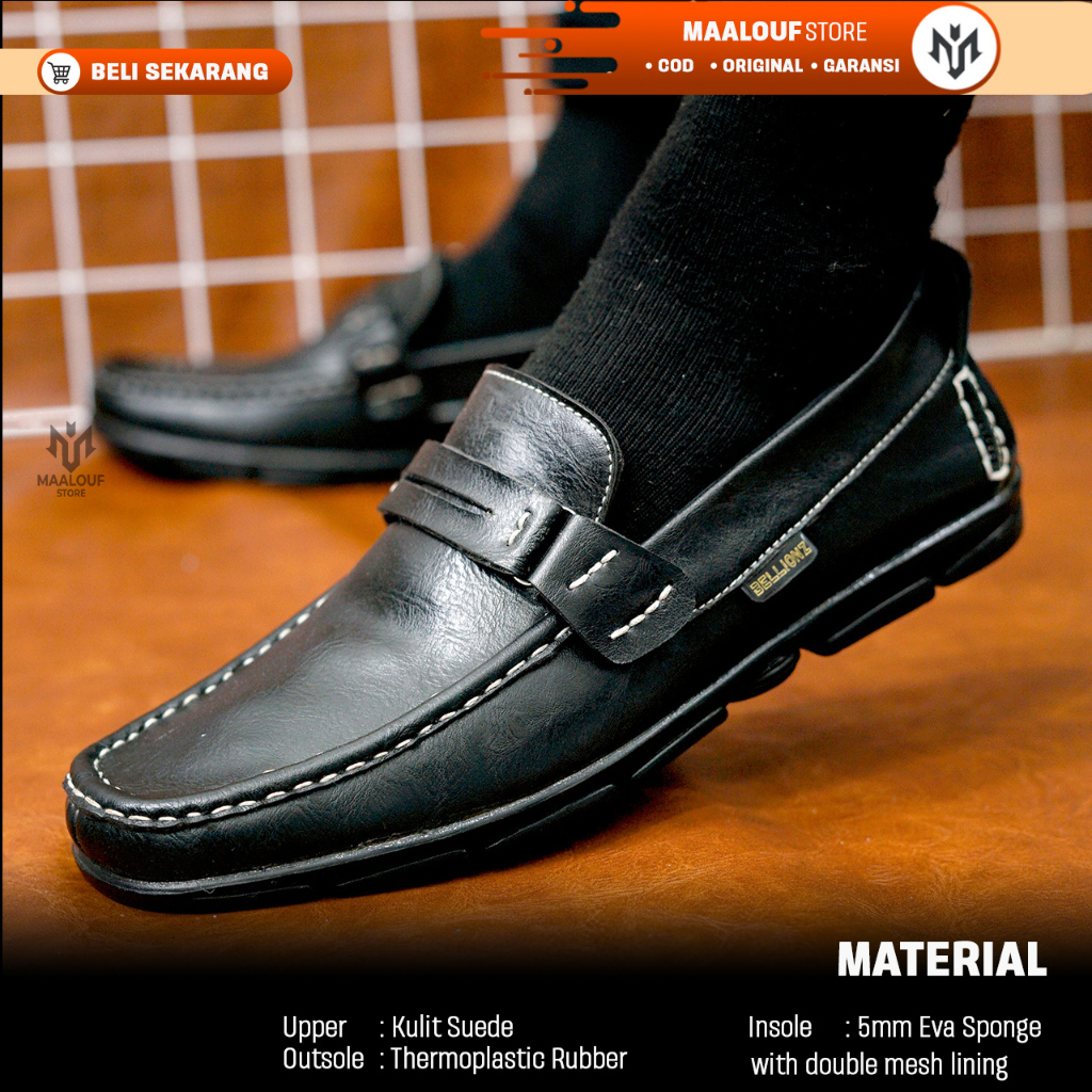 MLF x BELZA - Sepatu Kulit Pria Tanpa Tali Sepatu Kasual Slip On Kerja Fladeo Acara Resmi Undangan F