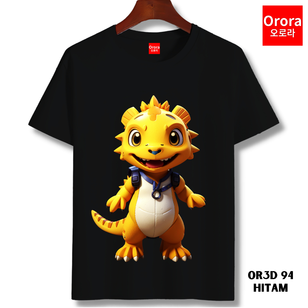 Orora Kaos Distro Premium 3D Dino - Baju Atasan Sablon Pria Wanita Warna Hitam Putih Ukuran S M L XL XXL XXXL keren Original OR3D 94
