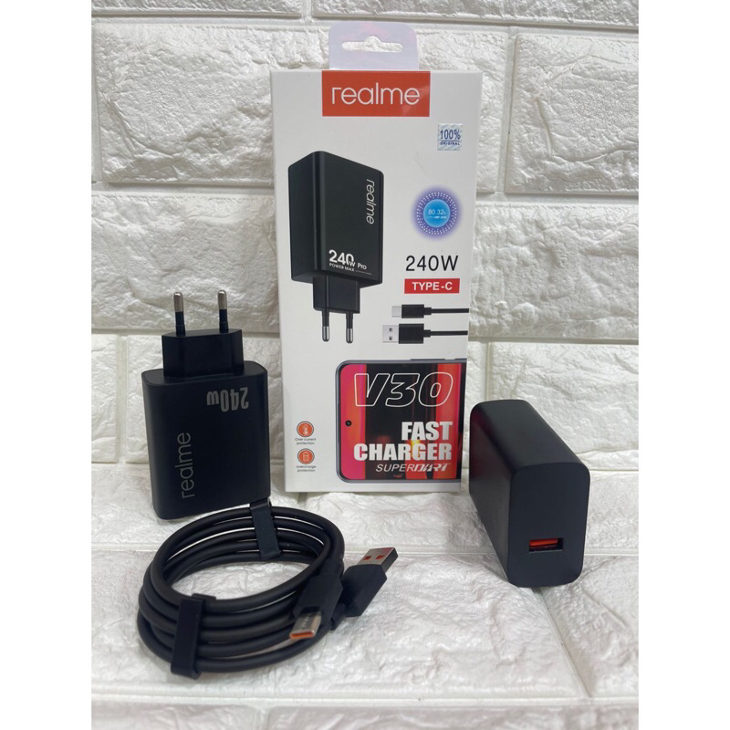 Charger Casan Ori Realme V30 240W Full Black Colokan Type-C Support FastCharging & VOOC