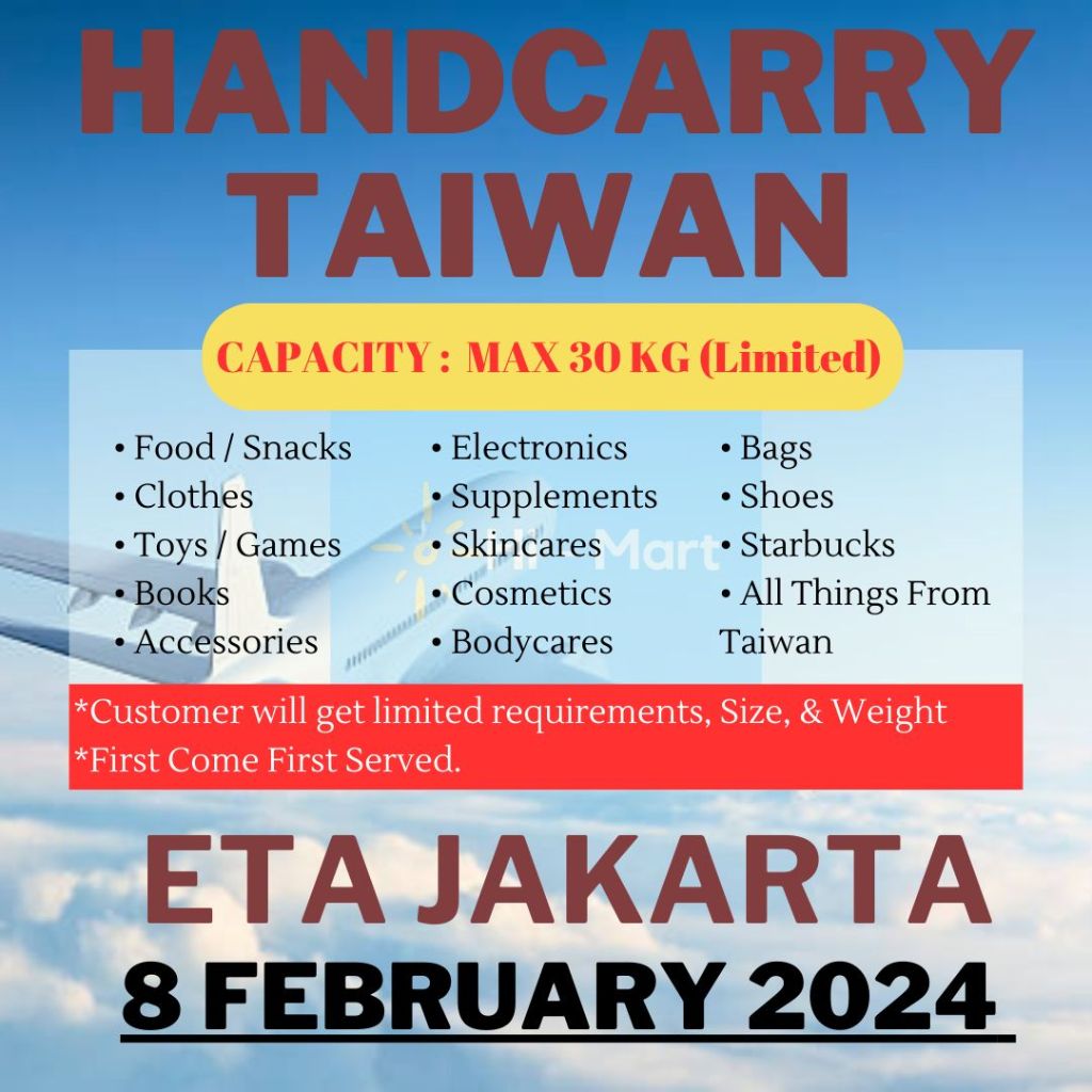 

[PREORDER] Handcarry Taiwan Indonesia 8 Februari 2024