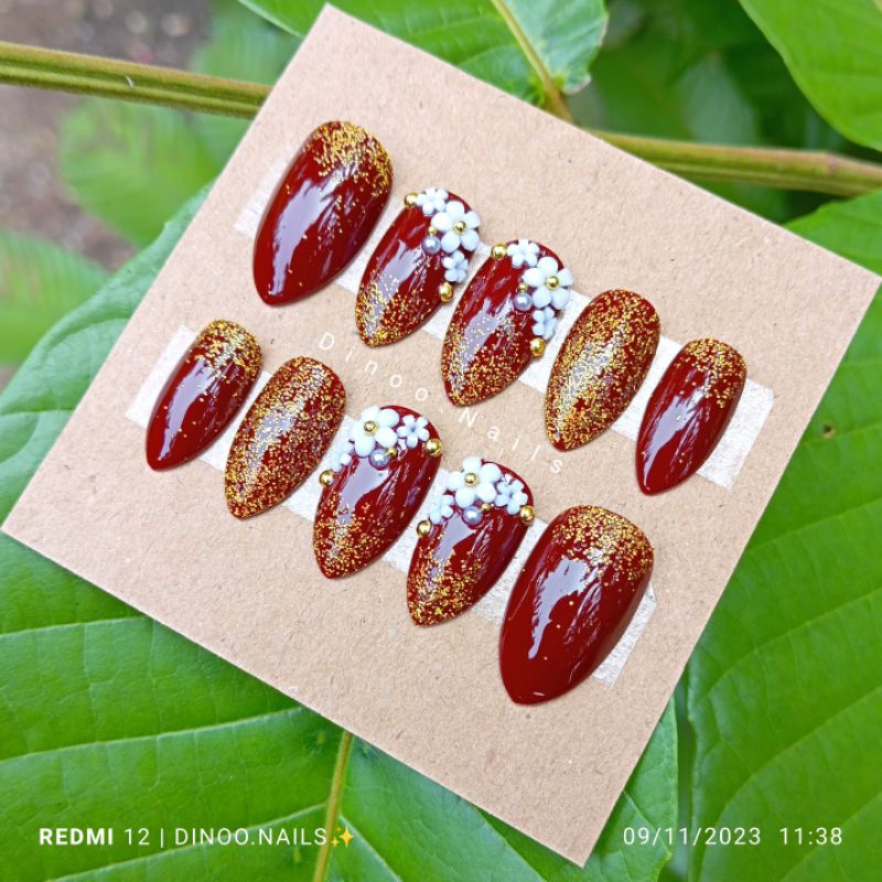 NAIL ART WEDDING/KUKU PALSU Maroon