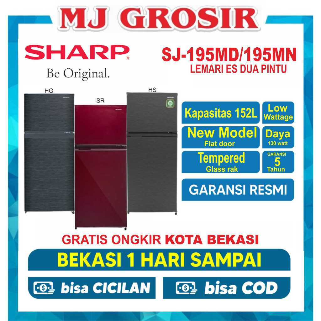 KULKAS SHARP SJ 195 MD / 195 MNHS  LEMARI ES 2 PINTU SJ195MD SJ 195MD