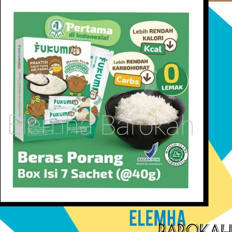 

[KODE PRODUK L8CZL9294] Fukumi Box Beras Porang Konjac Rice Beras Shirataki Instan 1 Box Isi 7 Sachet @40 gr (1 Dus Harga Grosir)