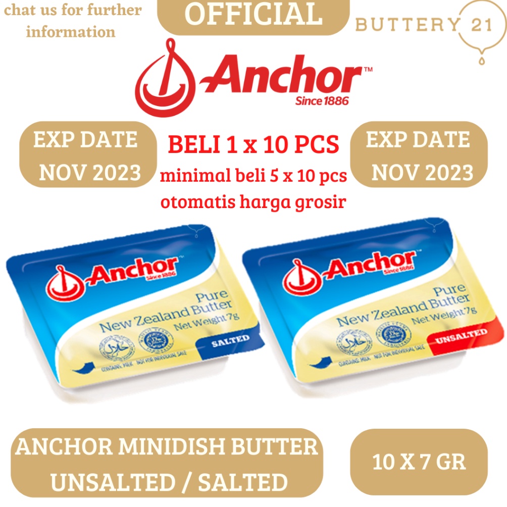 

U06997 ANCHOR MINIDISH BUTTER UNSALTED SALTED 10 PCS X 7 GR MENTEGA MPASI 64