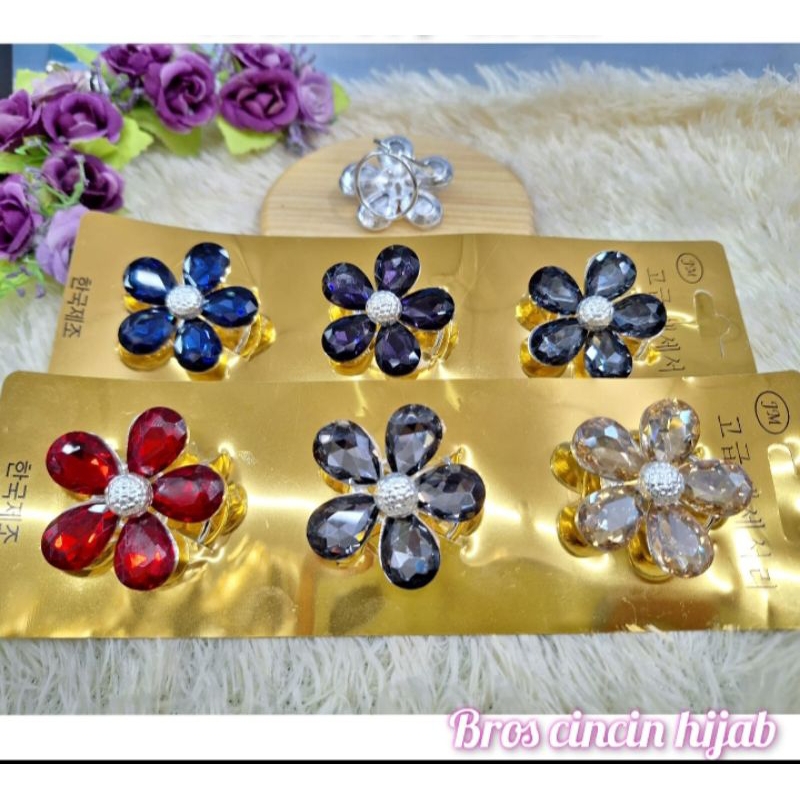 RS_RING JILBAB BUNGA WARNA WARNI BATU PERMATA/BROS RING HIJAB PREMIUM TERBARU DAN TERLARIS