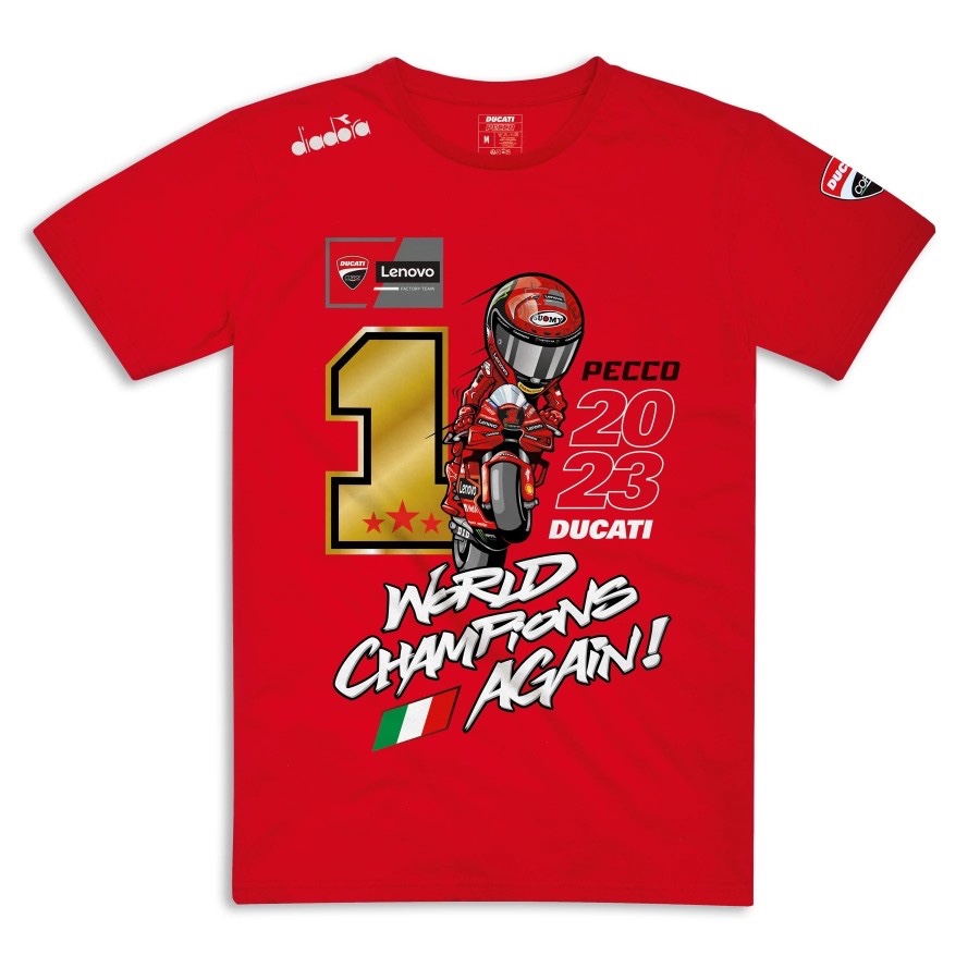 Ducati MotoGP 2023 Francesco Pecco Bagnaia World Champion T-Shirt Kaos Unisex Pria Wanita ORIGINAL